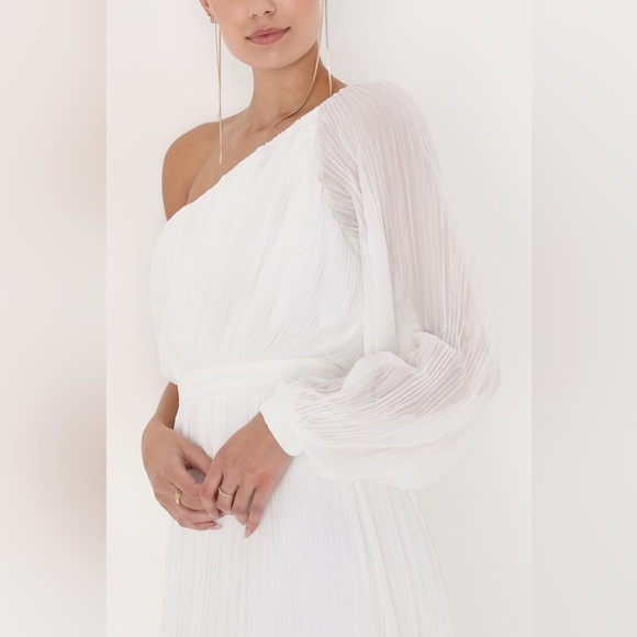 Size L Lulus Always Loving You White Pleated One-Shoulder Midi Dress - Picture 4 of 9